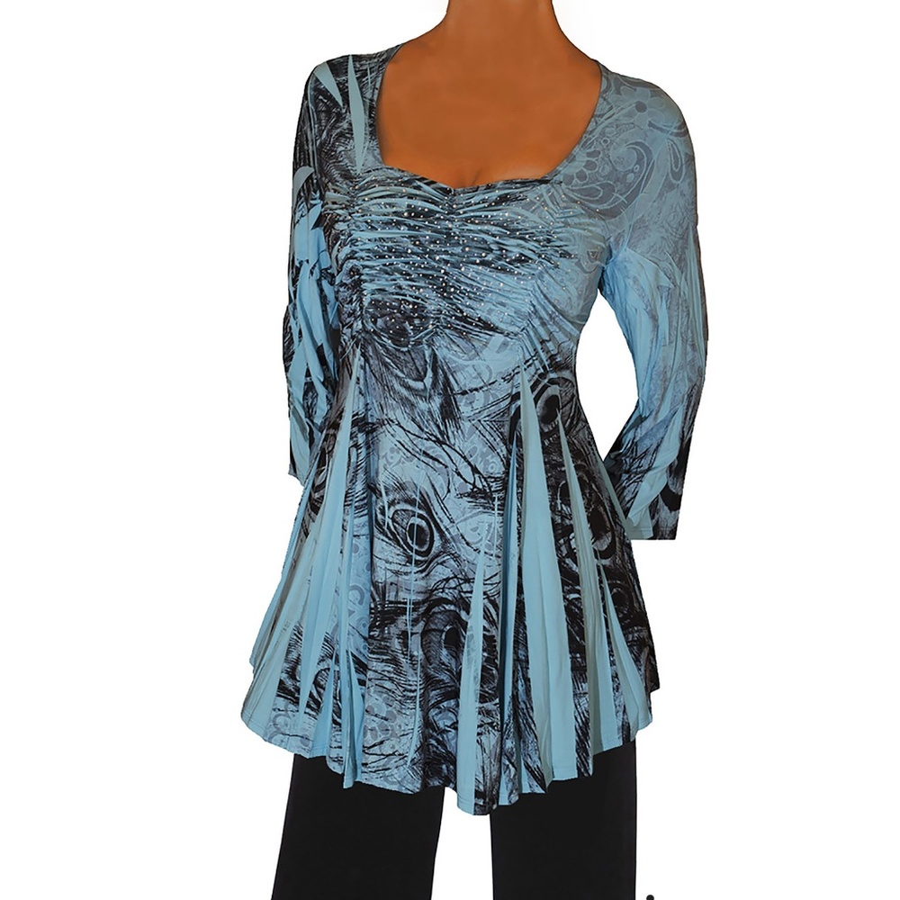 Funfash Plus Size Aqua Blue Top Rhinestones USA